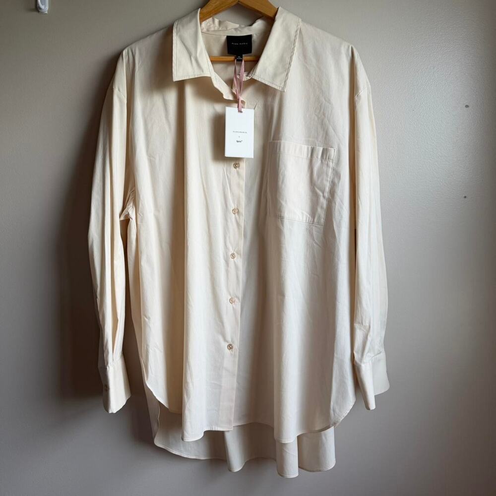 NWT Alex Marie x brrr° Cream Button Down Cooling Blouse Pocket X